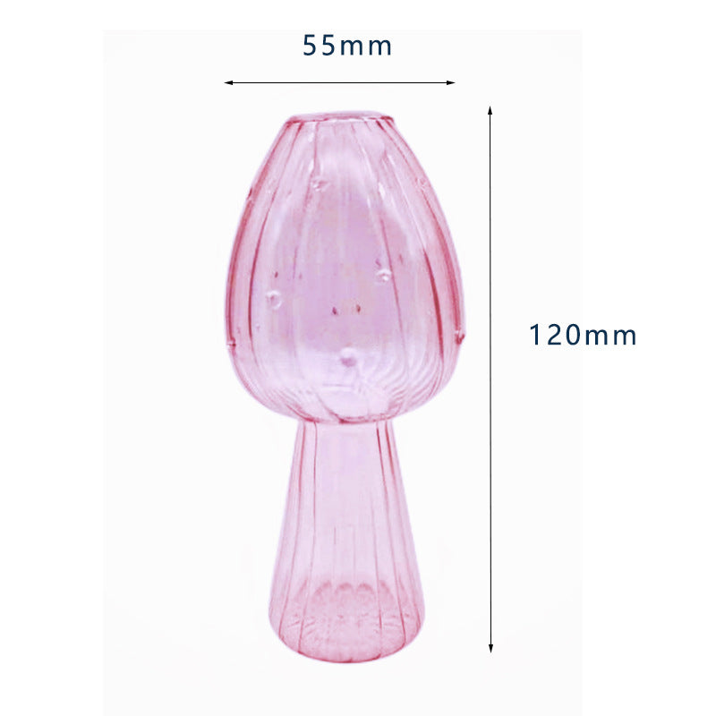 【ガラスのキノコ型花瓶】水耕栽培用の花のアレンジメント、ホームデコレーション用のガラス製クリエイティブバスケット